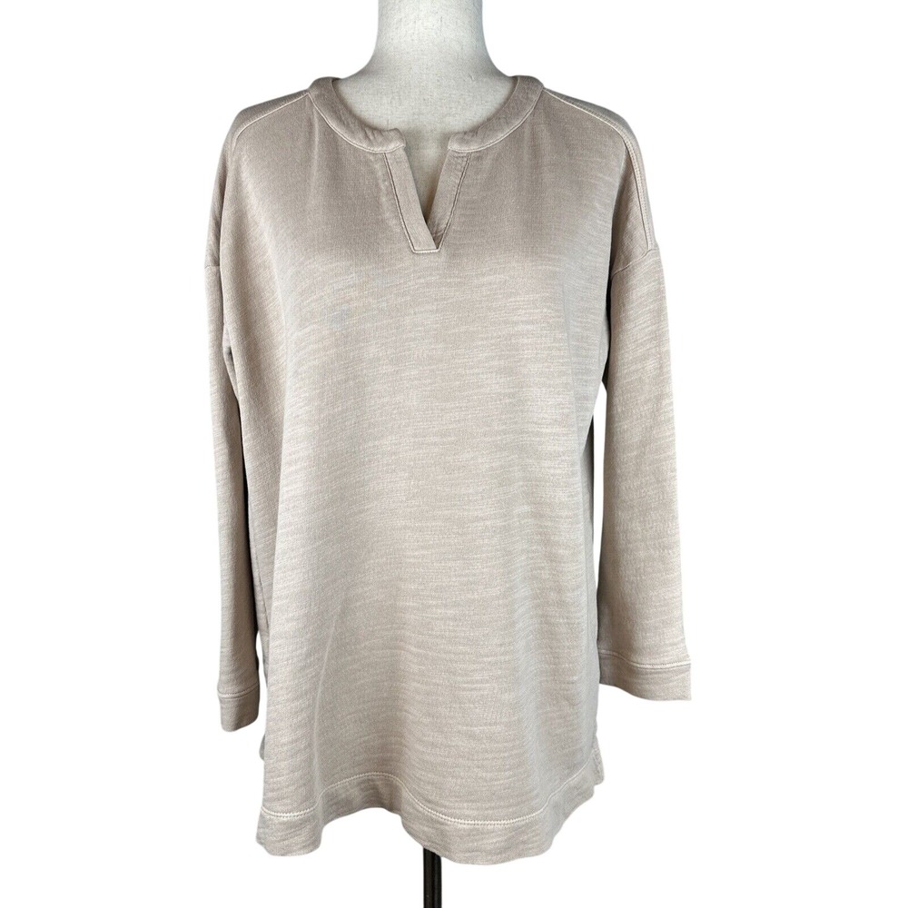 Pure J Jill Split Neck Sweater Size Medium PM Beige Organic Cotton Minimalist